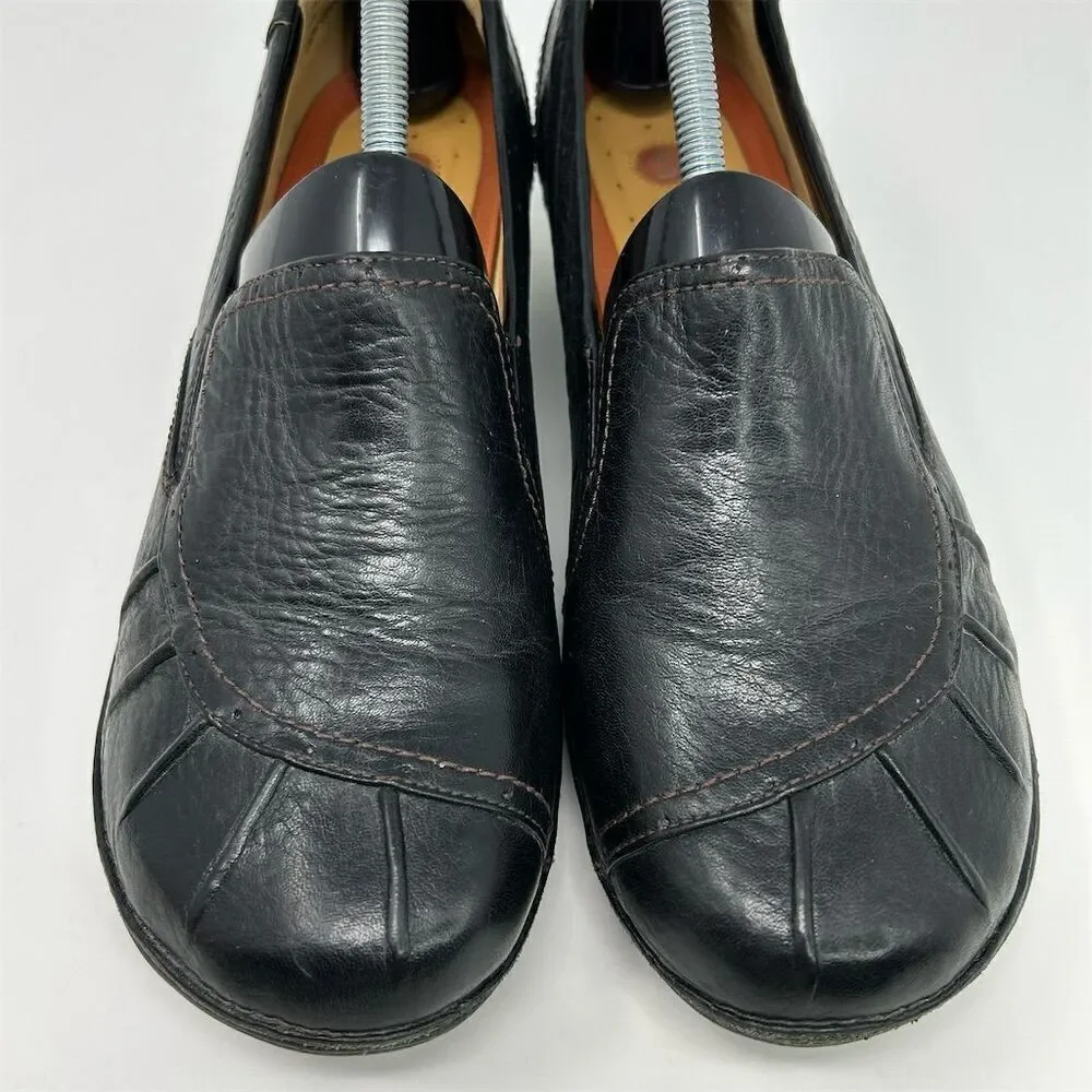 Clarks Women's Unstructured Black Leather Slip-On Loafers Size 10M Casual